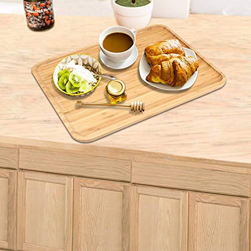 Image of HOKIPO Wooden Bamboo Serving Tray, Beige, Large - Set of 2 (AR1943L*2)