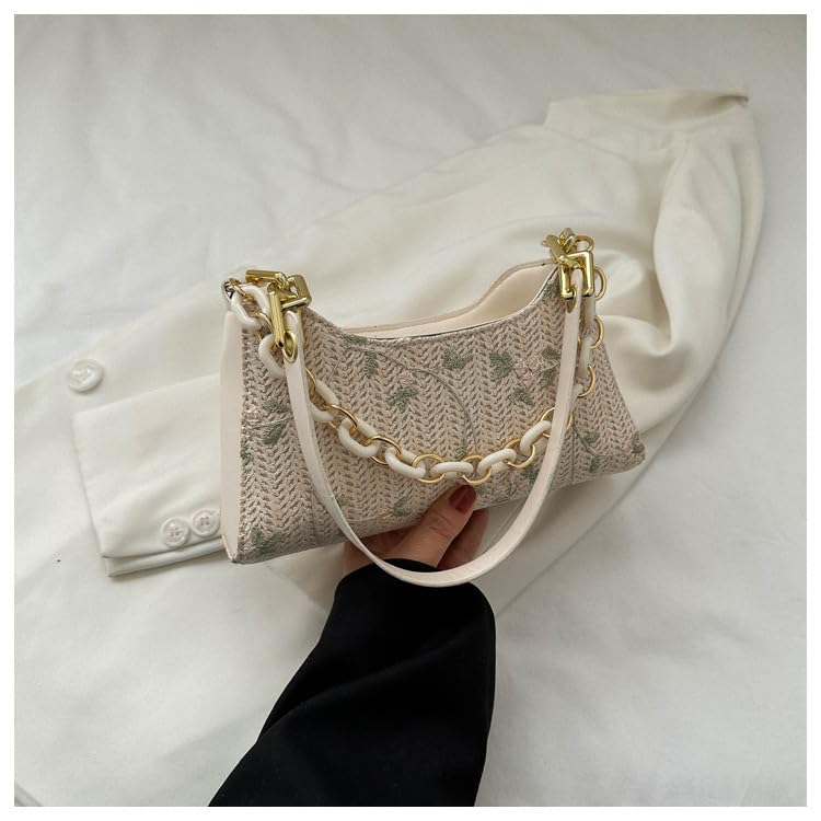 White Weave Bag 1 Piece，Woven Single Shoulder Underarm Bag, Practical for Errands and Outings, Lightweight Stylish4