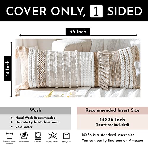 Blissblush LW Neutral Beige Decorative Lumbar Pillow Cover 14X36 Boho Long Body Pillow thumb #2