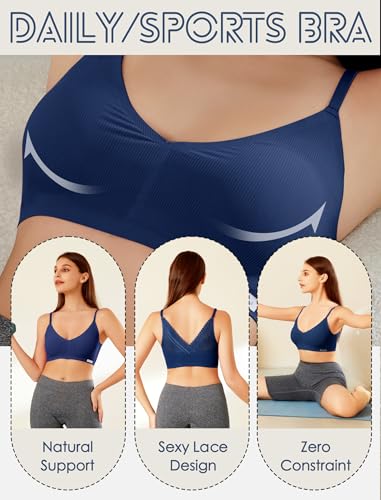 Image of Livona Lace Bralette for Women - Comfort Sports Bra Wireless Padded Bralette with Support Workout Tops Cami Crop S-XXL