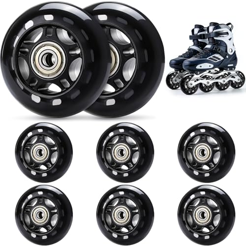 TOBWOLF 8 Pack 76mm 84A Inline Skate Wheels with ABEC-7 Bearings, Roller Skate Replacement Wheels for Girls & Boys Roller Blade Skating - Black