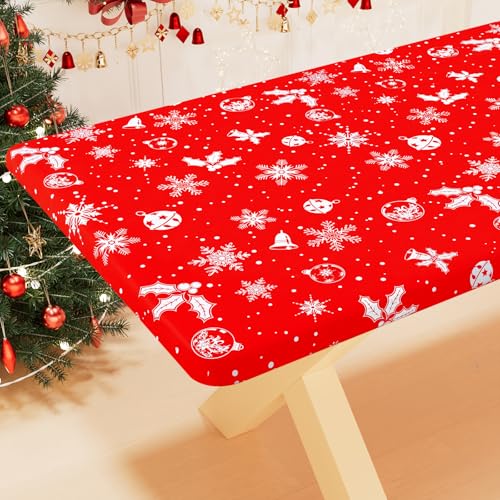 Smiry Christmas Table Cloth, Waterproof Plastic Table Cover for 8FT Tables