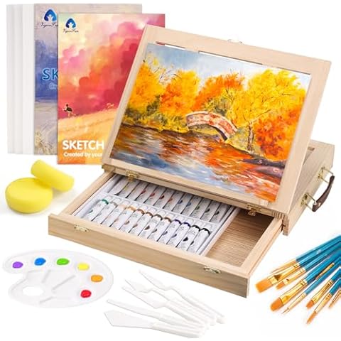 49-Piece Watercolor Painting Set with Wooden Easel Cover