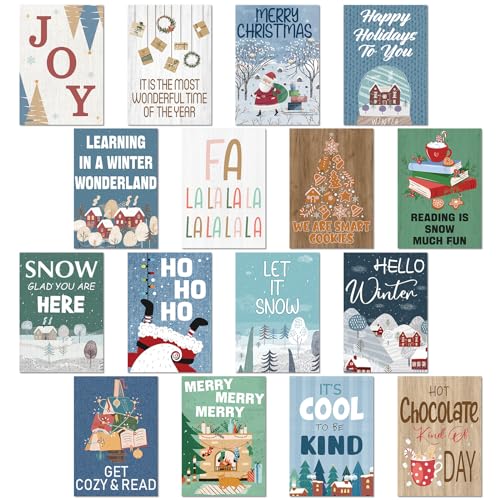 Yeaqee 16 Pieces Winter Posters for Classroom Christmas Winter Theme Bulletin Board Decor Set Positive Christmas Poster Minimalist Christmas Posters Room Decor for Class Office Bedroom Winter Party