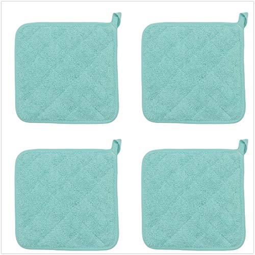 Cotton Pot Holders Cotton Made Machine Washable Heat Resistant Everyday Kitchen Basic Terry Pot Holder, Hot Pads, Trivet For Cooking And Baking Set Of 4 (Sky Blue) #TOP1