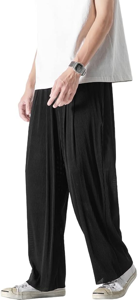 Amazon Yimanie ワイドパンツ メンズ 袴パンツ プリーツパンツ ビッグシルエット ゆるゆる ゴム 紐 無地 ストライプ 柄 ズボン 男女兼用 大きいサイズ ルームウェア 春 夏 秋 ロングパンツ 通販