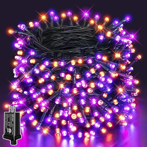66FT 200 LED Halloween Lights, Orange + Purple Halloween Lights Outdoor with 8 Lighting Modes, Waterproof String Lights for Halloween Christmas Outdoor Party Yard Garden Decoration