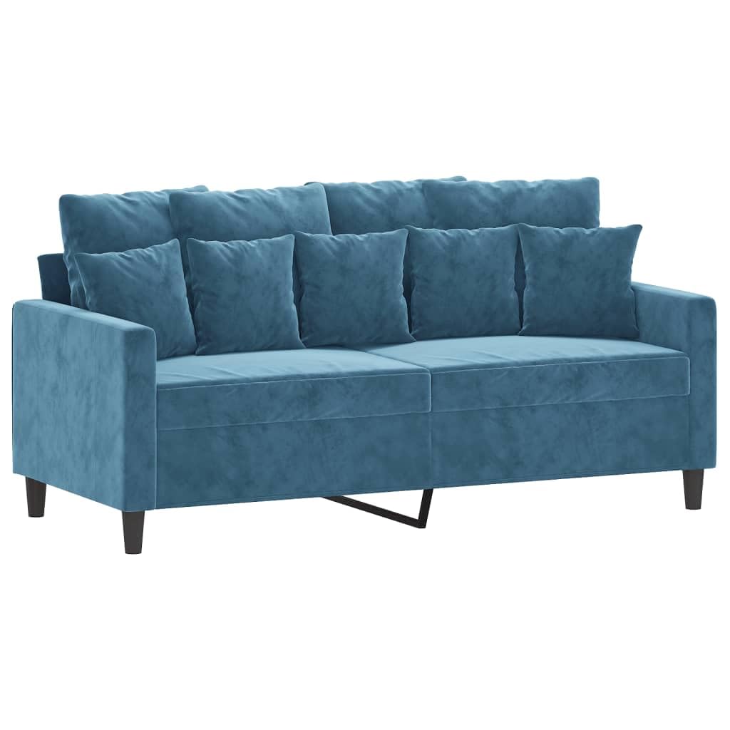 Set di 2 divani in velluto blu, comodo divano a 2 posti con cuscino, robusto telaio in metallo, per soggiorno, design moderno, 120 cm e 140 cm