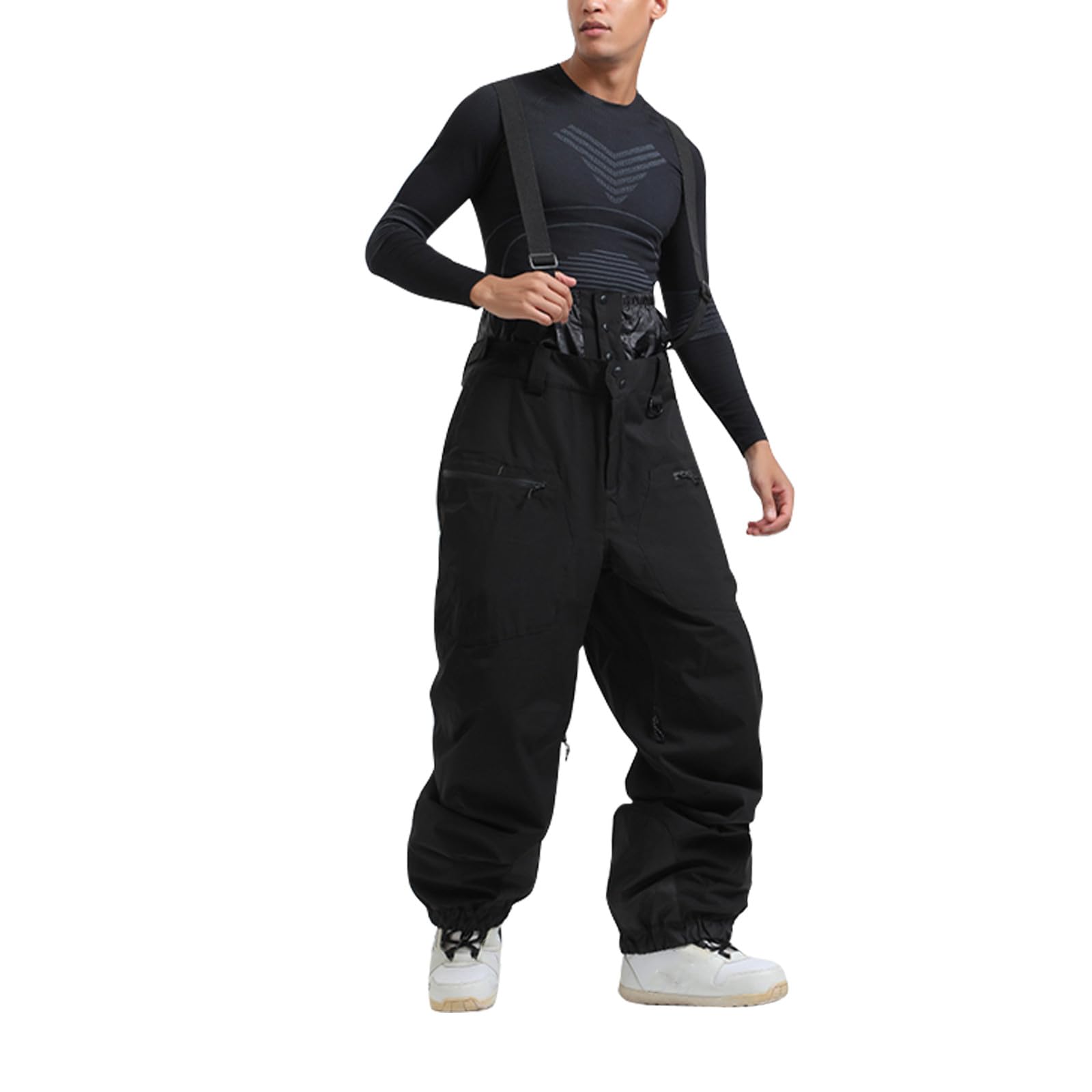 Generisch Skihose Herren Gefüttert mit Träger Baggy Schneehose Winter Warm Dicke Wasserdicht Snowboardhose Thermo Latzhose Herren Winterhose Warm Outdoorhose mit Hosenträger Ski Hosen für Männer