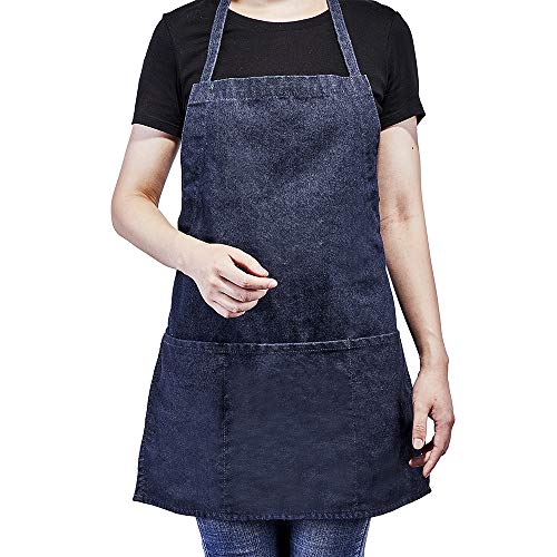 Kitchen Bid Apron, Adjustable Denim Jean Aprons with 3 Pockets, Professional Grade Chef