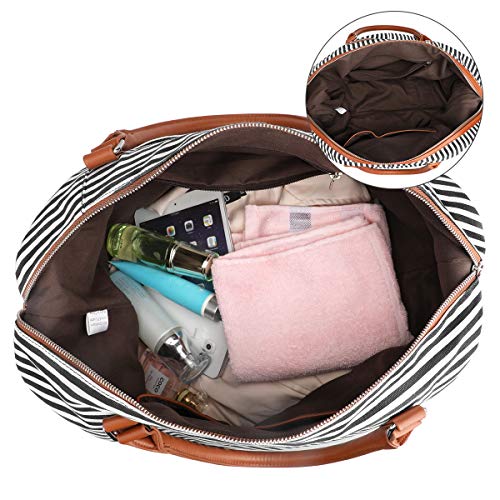 S-ZONE Women Travel Weekender Bags Canvas Carryon Shoulder Tote Duffel PU Leather Purse