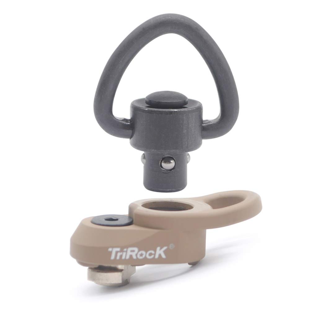 TRIROCK Sling Swivel Heart-Shape Loop with FDE color Push Button QD Base & Sling Mount with a Hole for Snap Clip Hook Spring