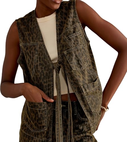 Kedera Women's Oversized Denim Vest Tie Front Jean Vest Top Sleeveless Denim Jacket Casual Lightweight Vest Trendy 2025