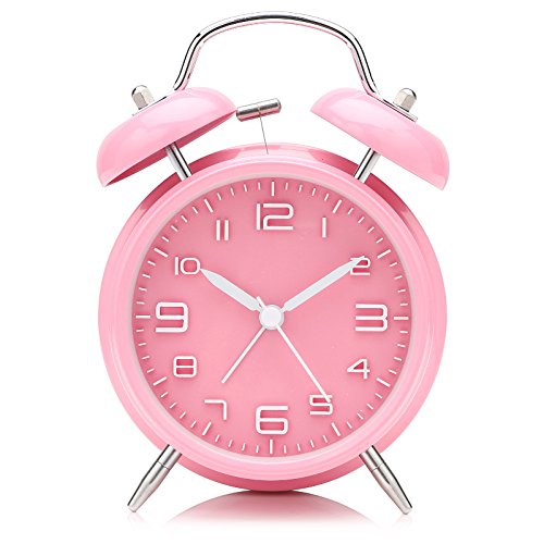 HomeFlav Pink Quartz Analog Twin Bell Alarm Clock with Nightlight 4 inches