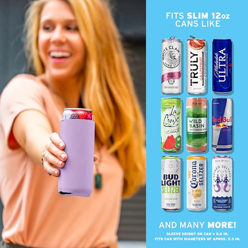 Image of Slim Can Cooler Sleeves (14-Pack) Soft Insulated Slim Can Coolers for White Claw Seltzer & Slim Beer - HTV Blanks for Vinyl Projects - Skinny Can Koolies Bulk - Tall Can Koolie - Can Cozy for Slim Can