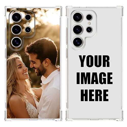 Custom Phone Case for Samsung Galaxy S25 S24 S23 S22 S21 S20 FE Ultra A56 A55 A16 Create Your Personalized Picture Phone Logo Text Name Case Customized Full Protection Shockproof Transparent (1 Photo)
