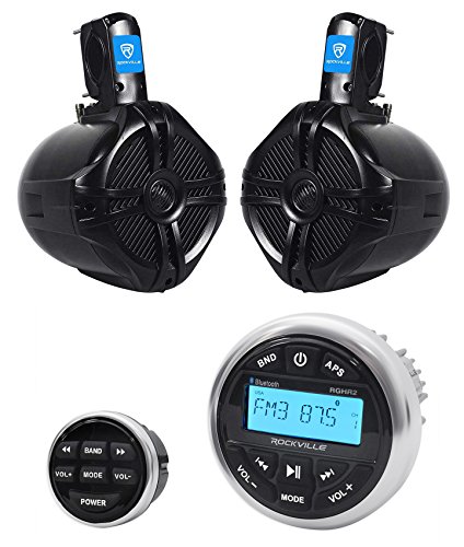 Rockville RGHR2 Marine Bluetooth Receiver, USB+Remote+2 6.5" Wakeboard Speakers