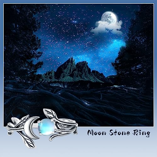 925 Sterling Silver Opal Turquoise Moonstone Moon Ring - Adjustable Vintage Crescent Moon Ring Fire Opal Planet Earth Jewelry for Women3