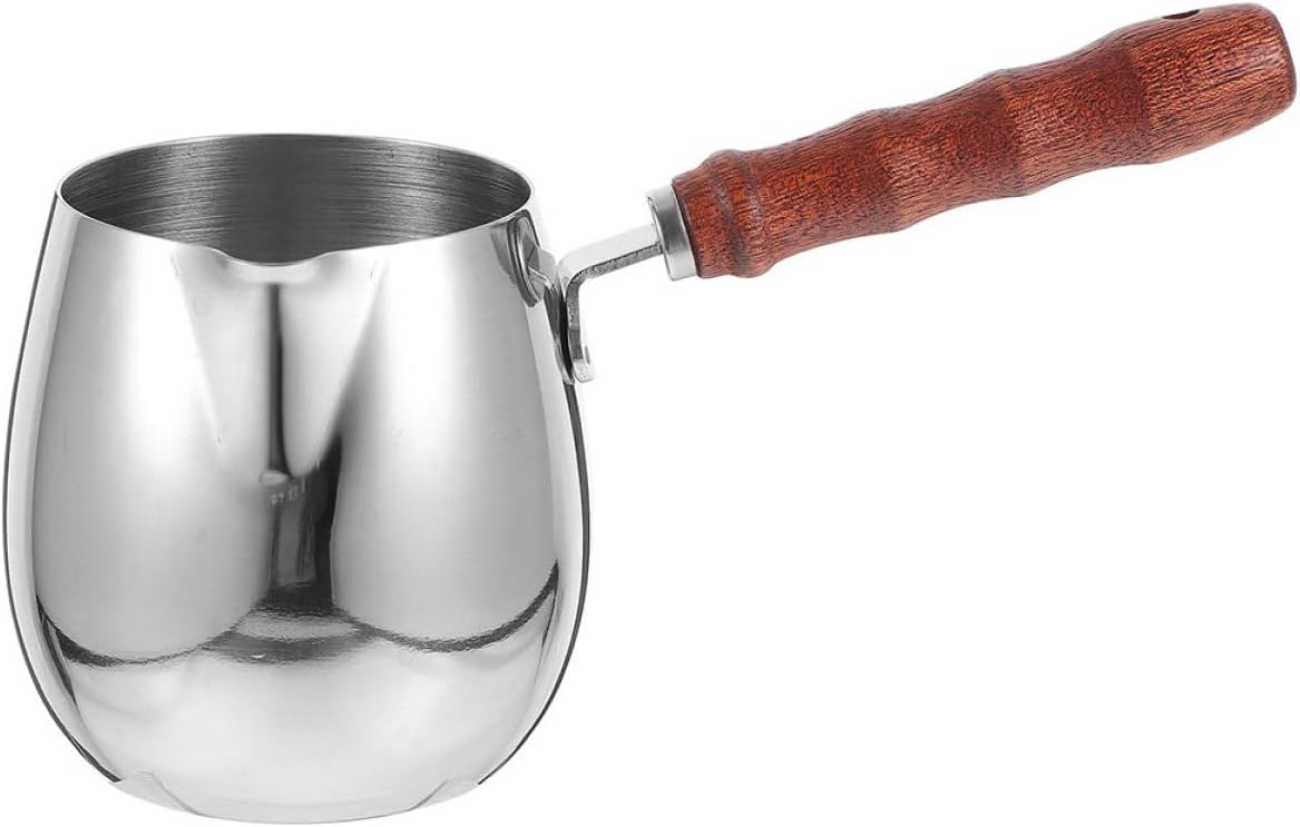 Cabilock Milk Frothing Pitcher 600Ml Stainless Steel Milk Frother Cup with Wood Handle Espresso Latte Jug for Coffee Art and Professional Use