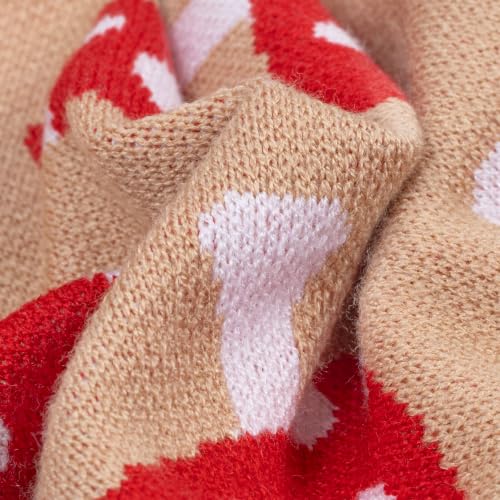 Image of Fitwarm Mushroom Dog Knitted Sweater, Cozy Winter Clothes for Small Dogs Boy Girl, Soft Pet Outfit, Beige, Red, White, Medium