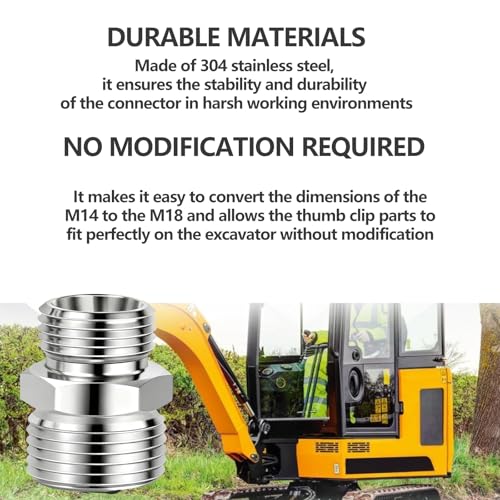 Image of 2 Pcs M14 to M18 stainless steel adapter fittings, suitable for small excavators, for connector conversion, diameter reduction or expansion, and full-bore straight pipe connector connections.