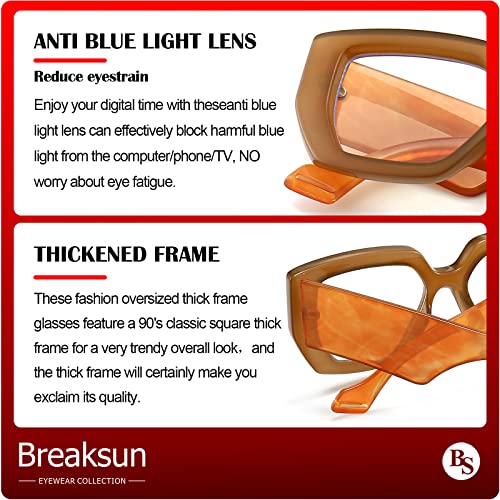 Image of Breaksun Thick Frame Blue Light Glasses for Women Men Fashion Oversized Square Computer Gaming Eyeglasses