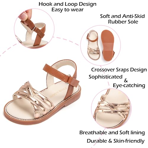 Image of PHIRAMIN Toddler Girl Sandals - Flower Girl Dress Shoes Open Toe Little Kid Flats