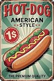 Hot Dog Fast Food Shop - Letreros de metal retro para decoración de pared para el hogar, restaurante, cafetería, pub, bar, cocina, 30,5 x 20,3 cm