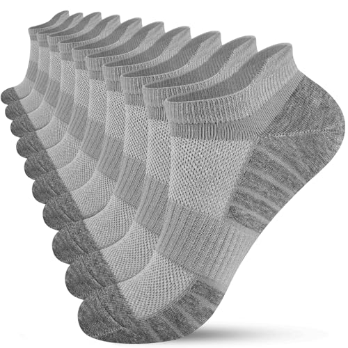 HIYATO 10 Paar Sportsocken Herren Damen, Atmungsaktive Sneaker Socken, Baumwolle Laufsocken Kurz (39-42, 10x Grau)