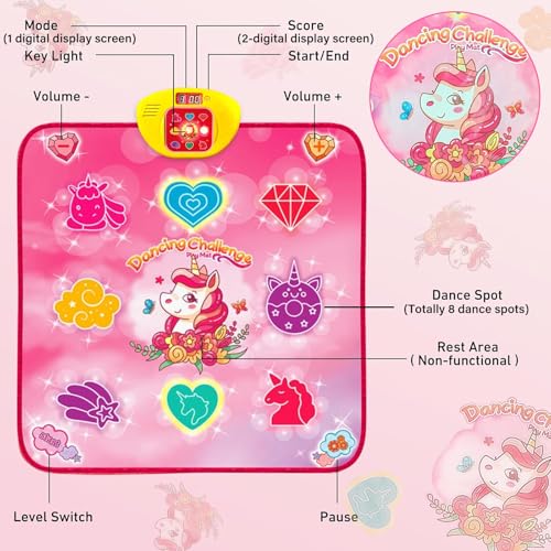 Audasi Dance Mat Toys for Girls Dance Mixer Rhythm Step Play Mat Pink Dance Pad with LED Lights 5 Game Modes Dance Pad for Girls Toys Adjustable Volume Built-in Music Anti-slip Music Mat - Image 4