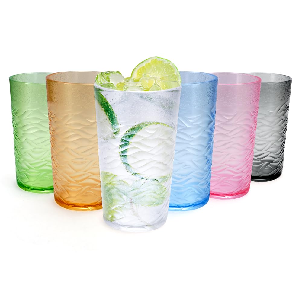 SITAKEGS Plastic Tumblers, 6 Pack 500ML/17.6 oz Drinking Glasses Acrylic Reusable Cups, Stackable Portable Cocktail Glasses Multicolor Glass for Home Party Daily Use Parties Picnic Camping (500ml)