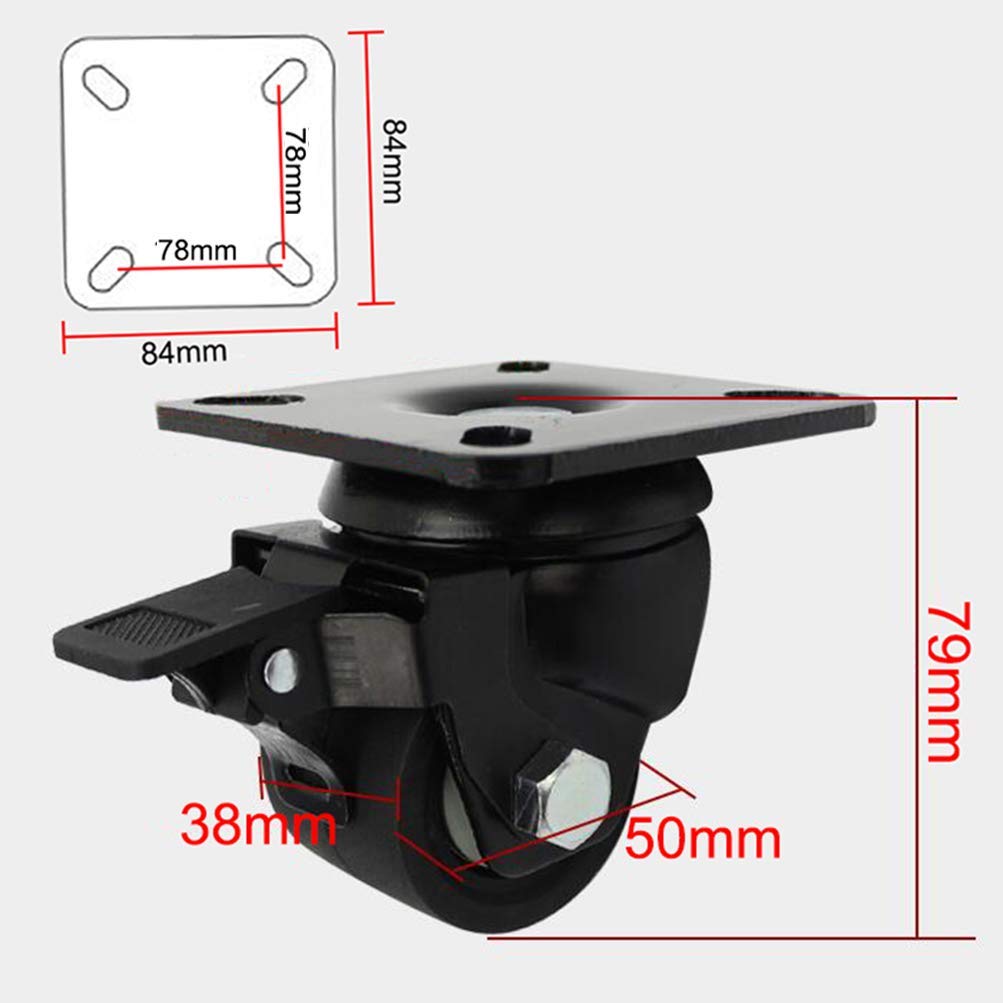 Ruote,Rotelle per piastre Rotelle per mobili da 2 pollici, Rotelle industriali per montaggio su stelo filettato, Rotelle per piastre, piastre fisse - Girevole a 360° - con freni - Asta filet