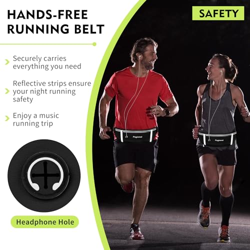 PEGINMOL Laufgürtel für Handy, Lauftasche Jogging Wasserdicht, Läufer-Hüfttasche für Damen und Herren mit 3 Taschen, Großer Kapazität Sportgürtel Verstellbarem Running Belt zum Radfahren (Schwarz)
