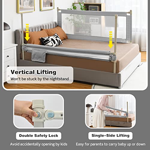 Image of BABY JOY Bed Rail for Toddlers, 69'' Extra Long, Height Adjustable & Foldable Baby Bed Rail Guard w /Storage Pocket & Double Safety Child Lock for Kids Twin Double Full Size Queen King Mattress (Gray)