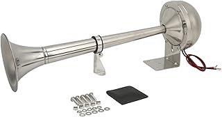 Buzina de ar de caminhão, trompete único alto 328db 12V 30W VXH1112MAR‑C buzina de barco marítimo de aço inoxidável buzina universal para barcos RVs iates