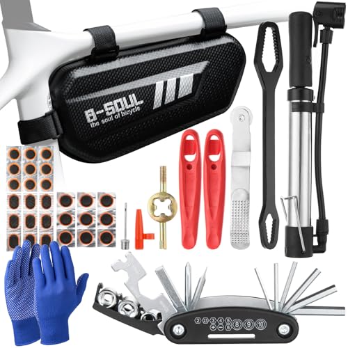 Complete Bike Repair Kit with Waterproof Bag & Stable Foot-Peg Tire Pump | Essential Bicycle Tool...