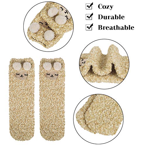 Image of Loritta Fuzzy Socks for Women, Soft Cozy Fluffy Christmas Socks | 5 Pairs, Super Warm Comfy, Cute Cat Dog Animal Pattern, Stretchy Cuff, Winter Holiday Gift, Home Sleeping, Stocking Stuffers