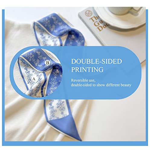 5 Packs Skinny Silk Scarf Women Girls Fresh Flower Geometric Pattern Satin Narrow Neckerchief Headdress Ribbon Scarf4