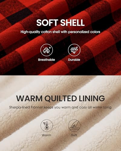WULFUL Men's Flannel Plaid Shirts Jacket Fleece Lined Winter Shirts Soft Warm Coat with Hood for Men4