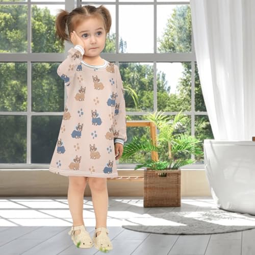 Girls Dresses Toddler Girl Clothes French Bulldog Cute Pet Winter Casual Long Sleeve for Kids 2-8 Years4