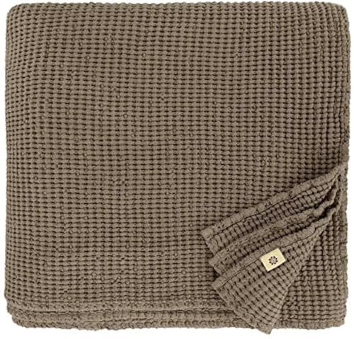 Linen & Cotton Coperta Plaid Copriletto Waffel Misto Tessuto Enzo - 48% Lino, 52% Cotone, Colore Tortora Taupe (210 x 250 cm) Copridivano Trapunta Estivo Inverno per Letto Divano Singolo Matrimoniale
