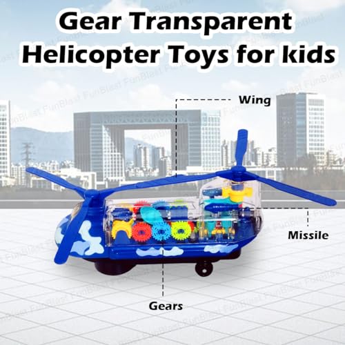 Image of FunBlast Military Warfare Helicopter Toy, Gear Transparent Helicopter Toys, Crawling Toys for Kids, Bump & Go 360 Degree Rotation Light and Sound Toys for Kids Boys & Girls (Random Color)