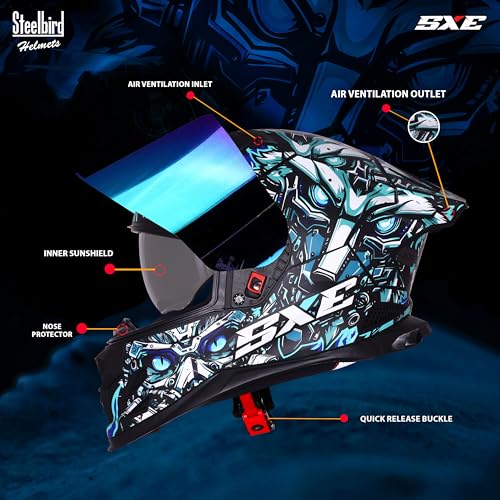 Image of Steelbird SBH-61 SXE X1 ISI and Dot Certified Full Face Helmet for Men with Inner Silver Sunshield