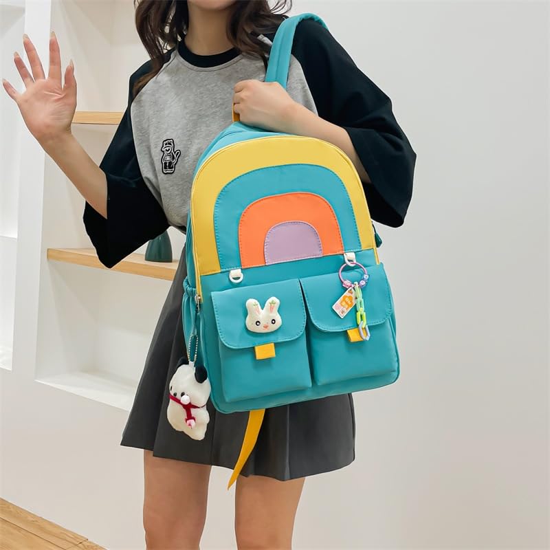 Women's cute floral backpack, large capacity, kawaii-style shoulder bag, stylish and durable for everyday use (Blue)4