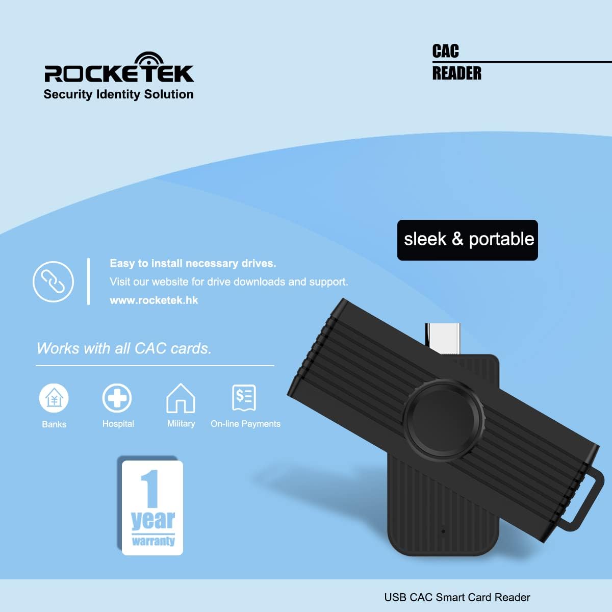 Type C CAC Reader, DOD Military USB C Common Access CAC Card Reader, Smart Card Reader PIV CAC Reader Compatible with Windows, Mac OS and Android Phone