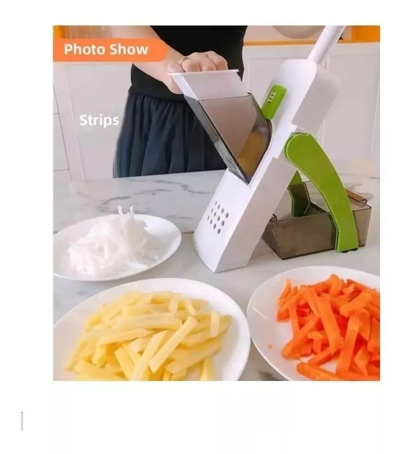 MayMax Cortadora de Alimentos 4 en 1, Mandolina Manual de Verduras con Cuchillas Intercambiables y Recipiente, para Rallar, Laminar y Cortar Patatas, Zanahorias, Queso y Frutas