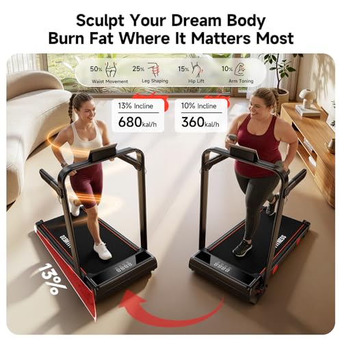 Image of RHYTHM FUN Treadmill with Incline, Walking Pad with Handle Bar,300lbs Walking Pad with APP, Portable Folding Walking Treadmills for Home /Office with Low Noise