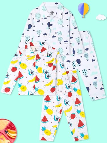 Image of The Mom Store Baby and Kids Cotton Printed Pyjama Set Combo | Printed | Cotton | Nightwear | Sleepwear | Trendy Nightsuit Set for Boys and Girls