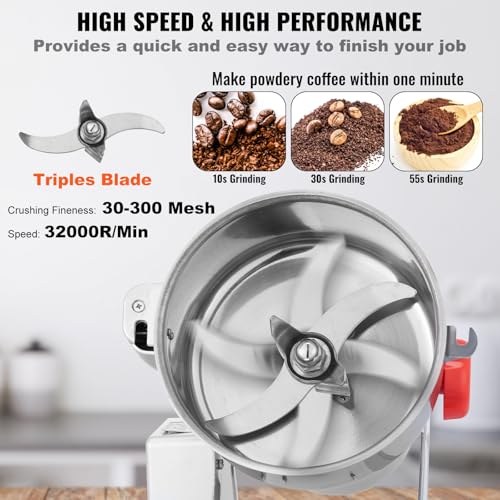 Image of VEVOR 2000g Electric Grain Mill Grinder, High Speed 3400W Commercial Spice Grinders, Stainless Steel Pulverizer Powder Machine, for Dry Grains Spices Cereals Coffee Corn Pepper, Swing Type