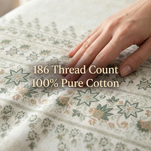 Image of Mafatlal 186 TC Spring Glory Graceful Pure Cotton Single Flatsheet (60 x 90 Inch) | Breathable Summer Comfort | Wrinkle-Free Floral Bedsheet with 1 Pillow Cover, Floral Green
